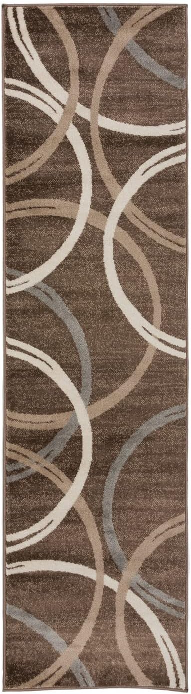 Rugshop Modern Wavy Circles Design Runner Rug 2' x 10' Brown