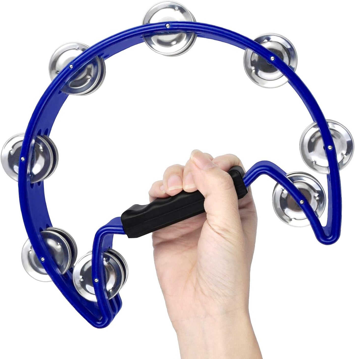 EastRock Tambourine Metal Jingles Hand Held Percussion Half Moon Tambourine for Kids, Adults, KTV, Party BLUE