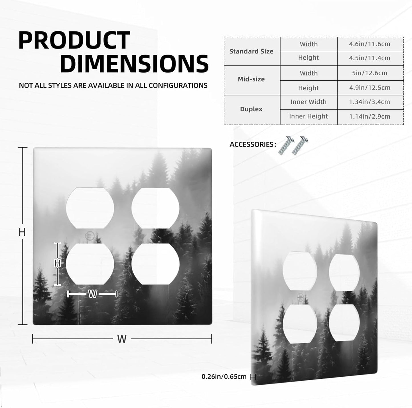 Foggy Forest Natural Scenery Retro Tree Pine Outlet Covers 2 Gang Double Duplex Decorative Light Switch Covers Electrical Wallplates Socket Faceplate for Bed Room Living Room Decor