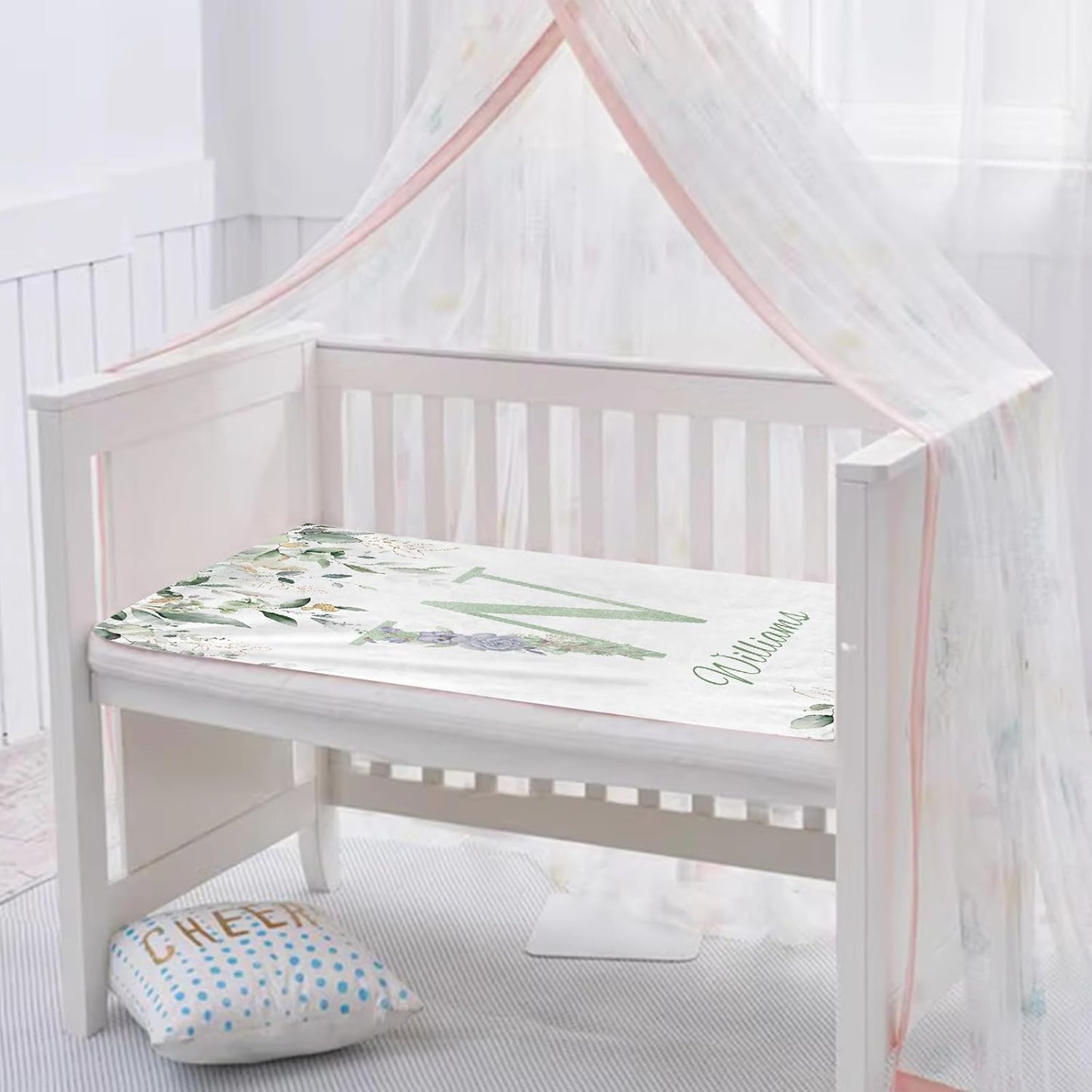 Personalized Baby Blanket with Name, Custom Floral Name Blanket Toddler Girls Soft Flannne Swaddling Blankets Customized Memorial Gift from Nana for Infant Newborn Shower