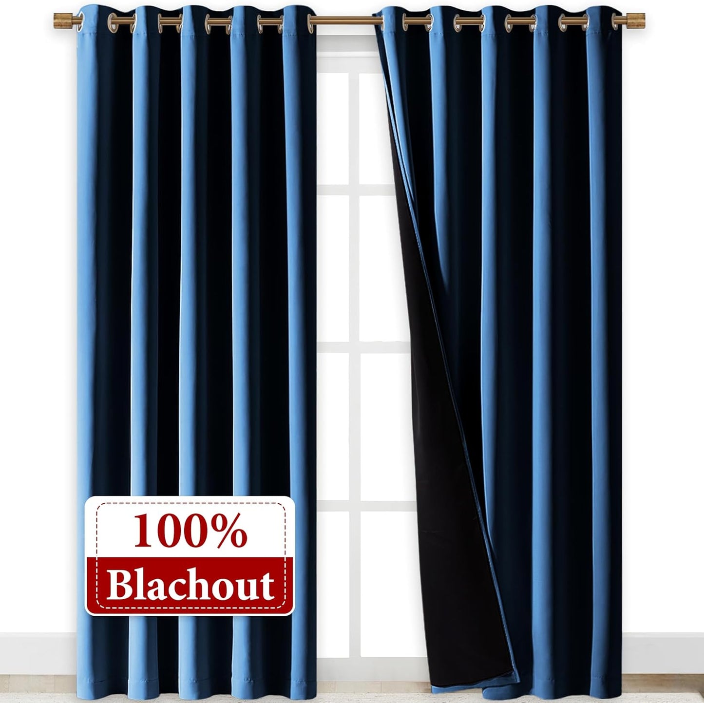 NICETOWN Moroccan Blue Full Shade Curtain Panels, Pair of Energy Smart & Noise Blocking Out Blackout Drapes for Dining Room Window, Thermal Insulated Guest Room Lined Window Dressing(70 x 84 inch)