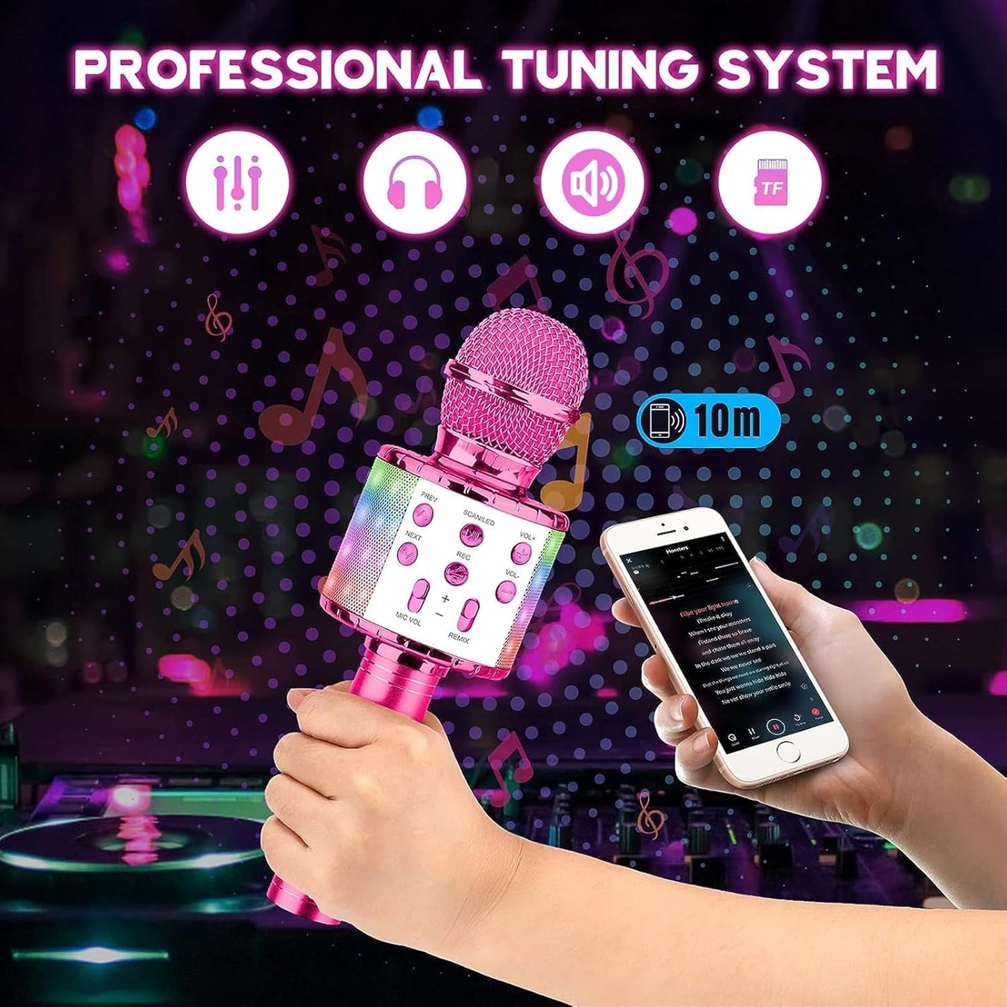 BlueFire 4 in 1 Karaoke Wireless Microphone with LED Lights, Portable Microphone for Kids, Great Gifts Toys for Kids, Girls, Boys and Adults (Purple)