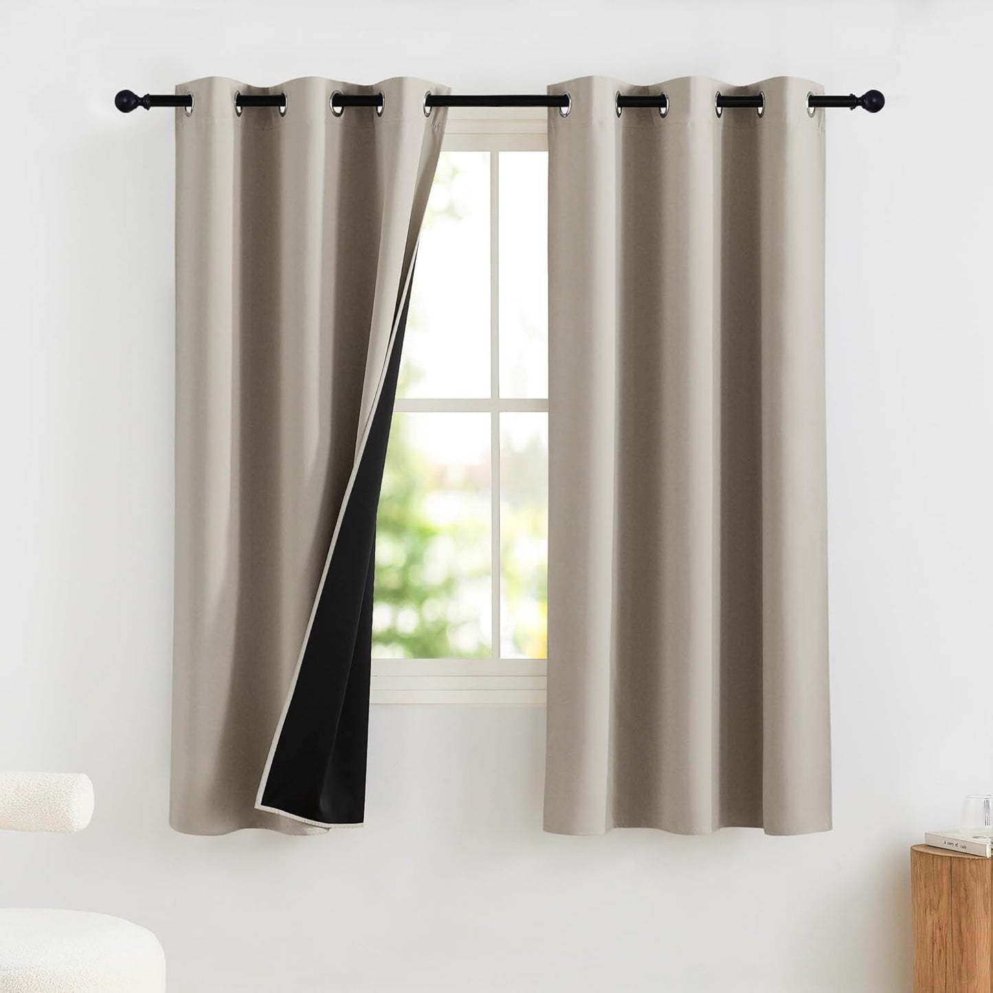 NICETOWN Natural Bedroom Curtains 63 Inches Length, 100% Blackout Drapes Thermal Insulated with Grommet for Living Room Office Privacy Darkening Curtain, 2 Panels, 42 x 63 Inch