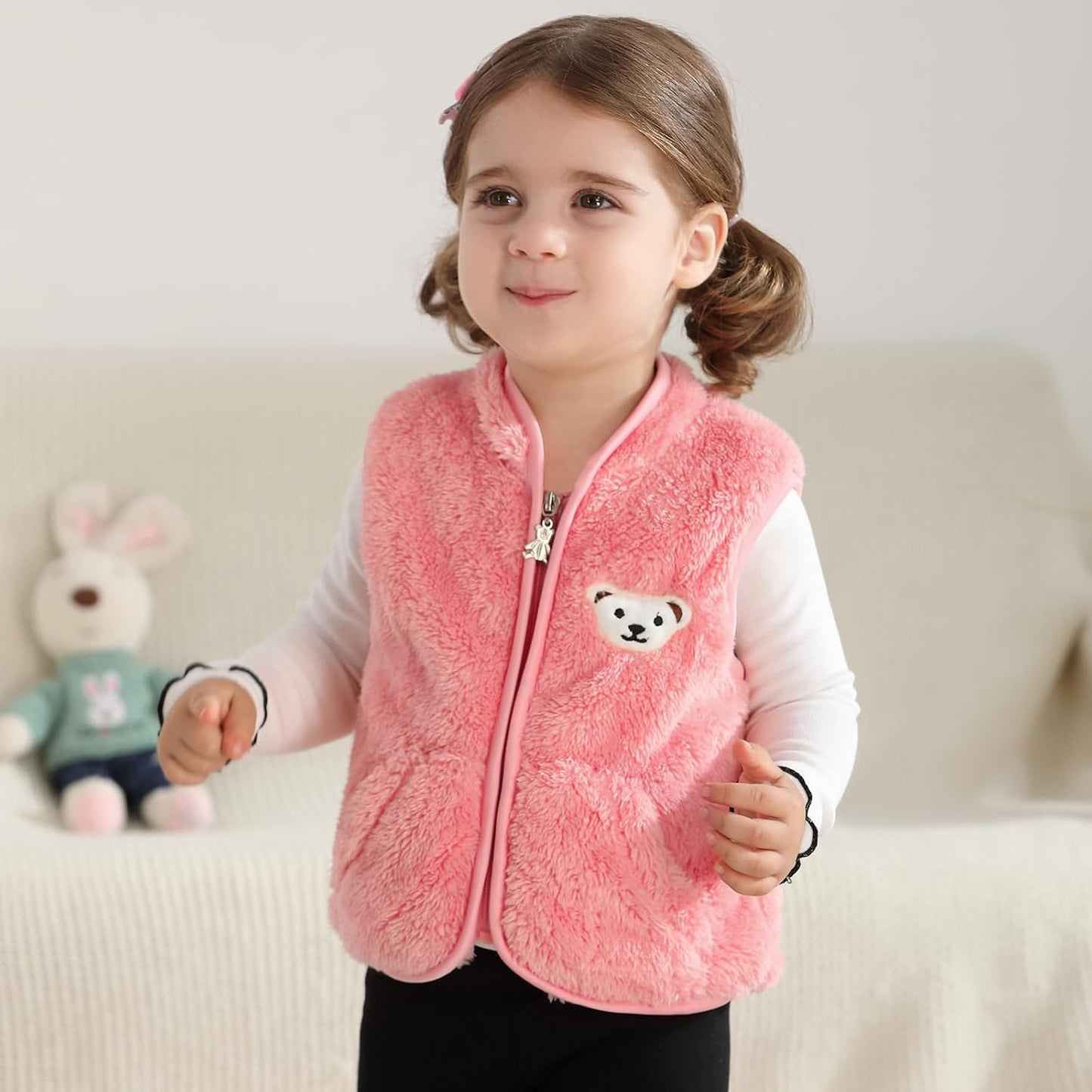 Baby Boys Girls Fleece Vest Zip Up Cute Bear Jackets Fuzzy Fall Winter Warm Clothes Newborn Outwear for Toddler Infant