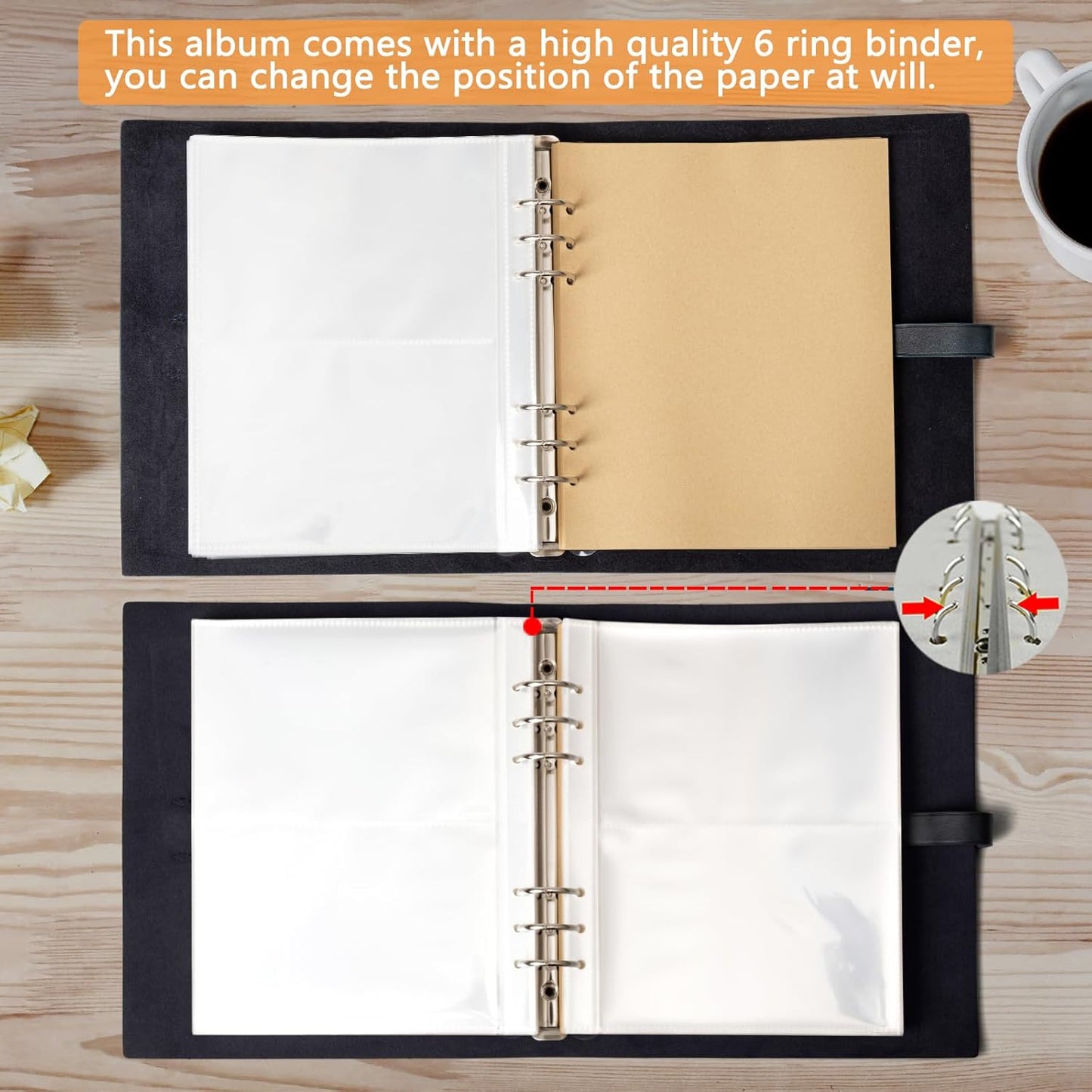 Photo Album 4x6 200 Photos, Genuine Leather Photo Albums with Writing Space with 30 Writing Paper, Travel Family Wedding Kids Graduation Ultrasound Baby Picture Album Scrapbook Photo Album（Blue）