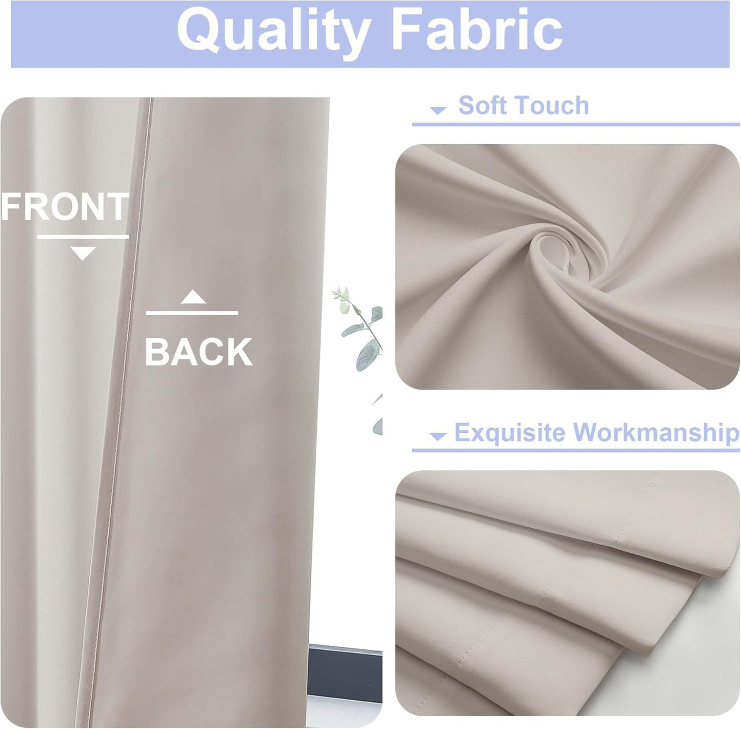 Simplebrand Ava Natural Blackout Curtains for Patio 108 Inches Long 2 Panels Set, Solid Thermal Insulated Room Darkening Rod Pocket Window Treatment Curtains Blackout Drapes, W50 x L108 Inch, Natural