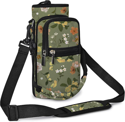 25/32/40/64oz Water Bottle Bag Holder Carrier-Insulated Crossbody Sling Case Sleeve with Strap & Pockets for Men Women Gym Cycling Travel Walking Hiking Camping