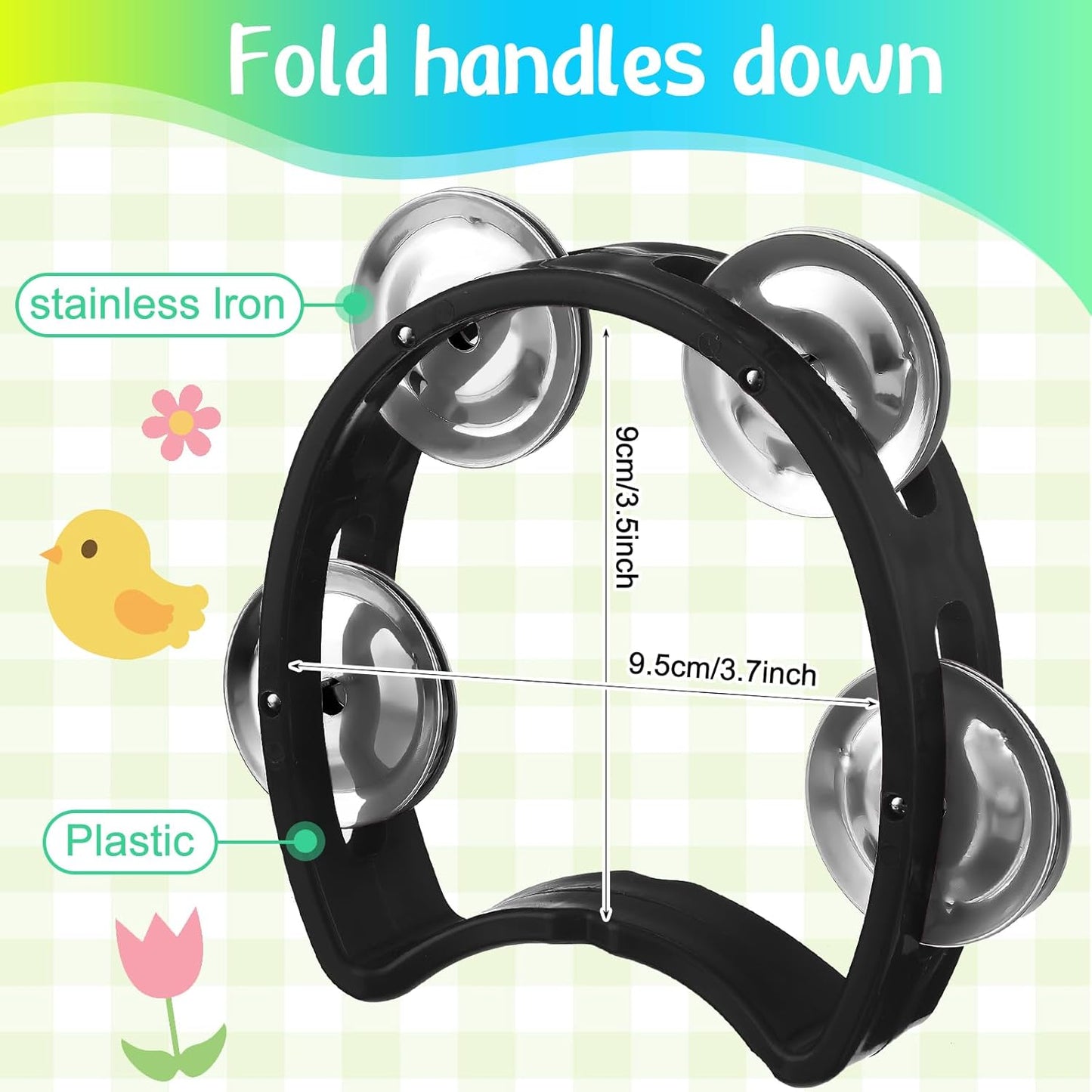 Yeshone 30 Pack Tambourine for Kids Adult Tamborines Musical Instrument Noise Makers 4 Bells Handheld Tambourines for Back to School Supplies Church Wedding Operation Christmas(Black and White)