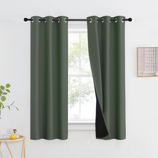 NICETOWN 100% Blackout Curtains 60" Long, Pair of Energy Smart & Noise Blocking Out Drapes for Baby Room Window, Thermal Insulated Guest Room Lined Window Dressing(Dark Mallard, 37" Wide)