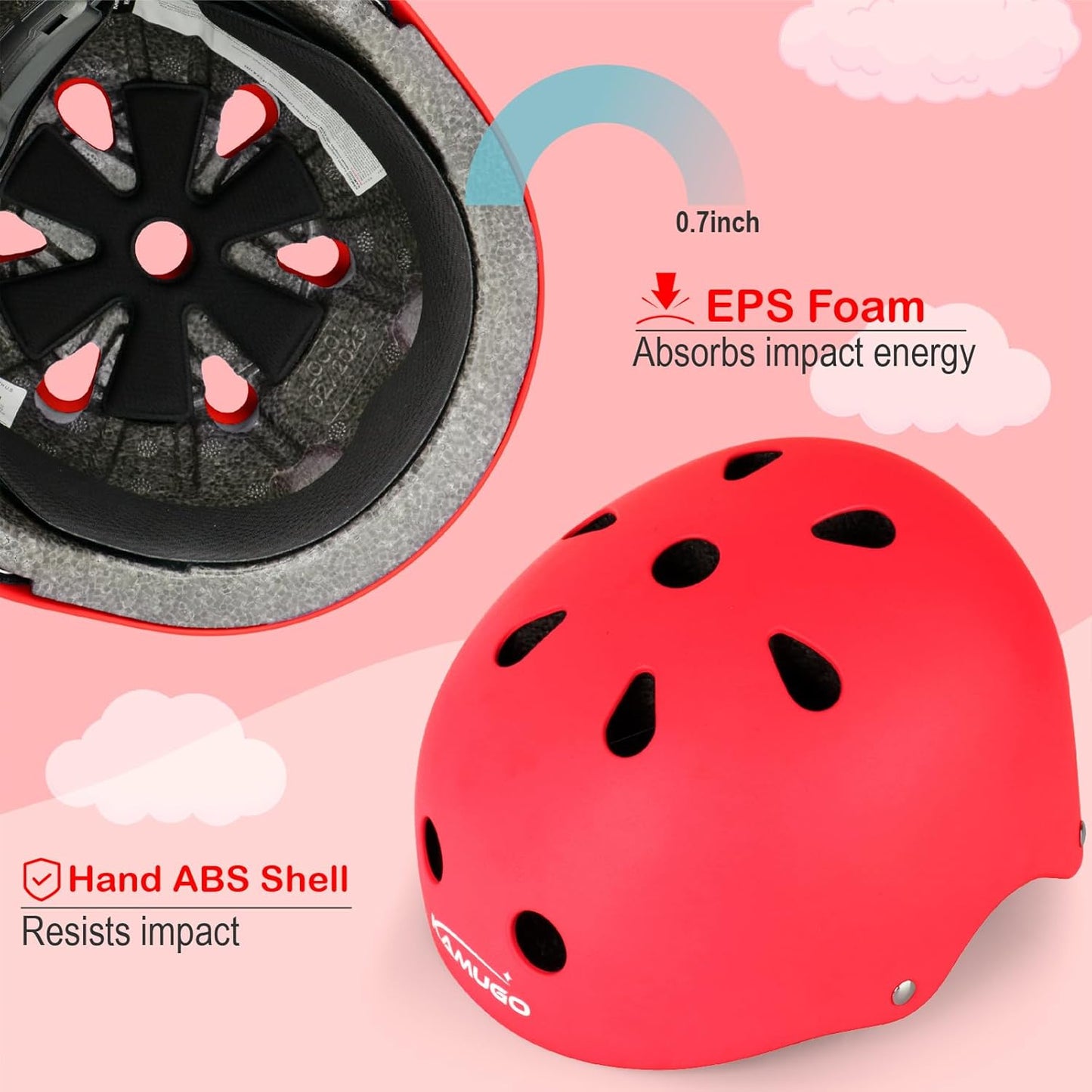 KAMUGO Kids Bike Helmet, Toddler Helmet for Ages 2-8 Boys Girls with Sports Protective Gear Set Knee Elbow Wrist Pads for Skateboard Cycling Scooter Rollerblading