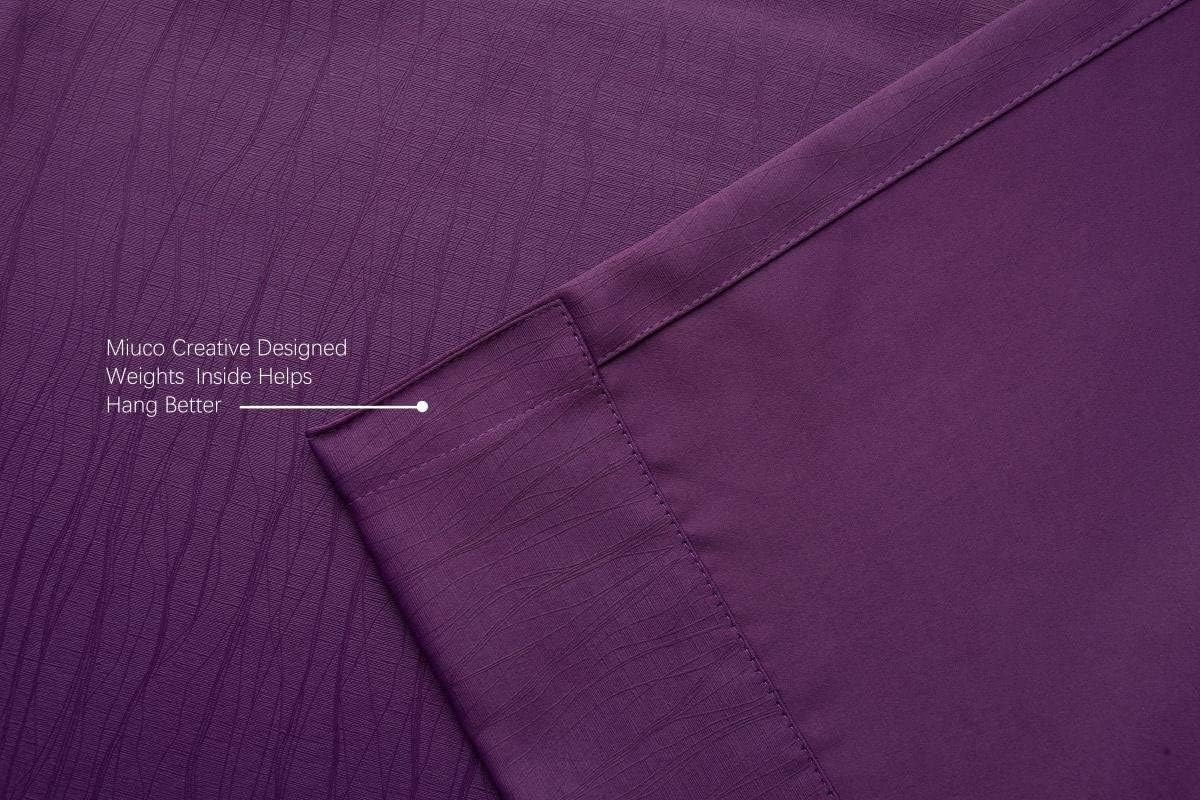 MIUCO Woven Textured Thermal Insulated Grommet Blackout Curtains for Living Room 2 Panels Drapery 52x84 Inch Purple