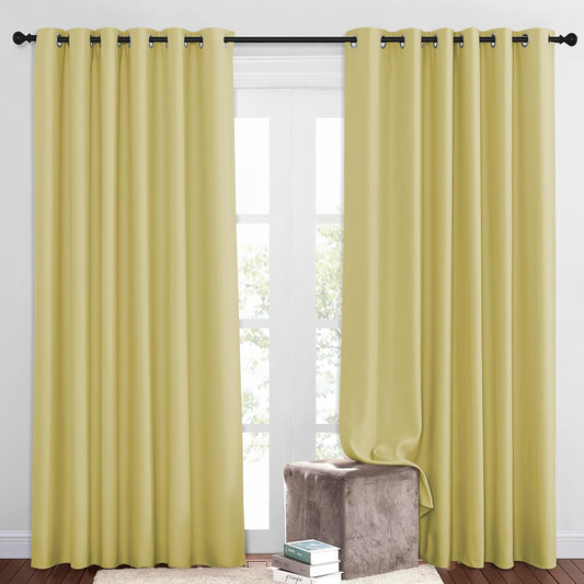 NICETOWN Insulated Room Darkening Curtains and Drapes - Energy Saving Thermal Insulated Solid Grommet Room Darkening Draperies for Sliding Glass Door/Patio (1 Pair, W80 x L84, Paler Yellow)