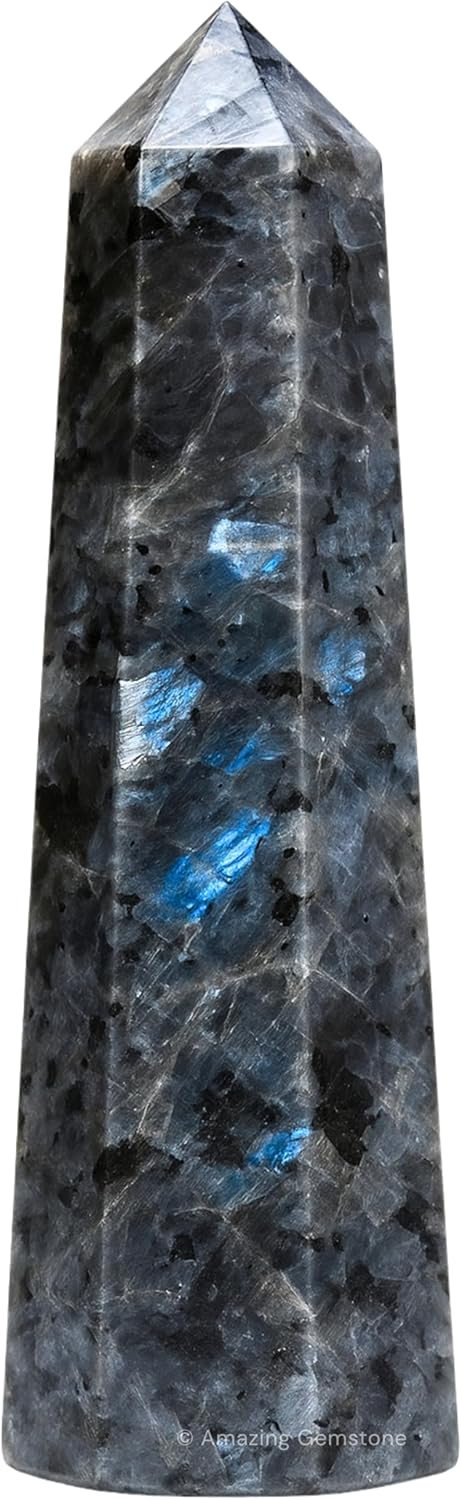 Amazing Gemstone Larvikite Crystal Towers ~ Natural Healing Crystal Point Obelisk for Reiki Healing and Crystal Grid (3- Inch)