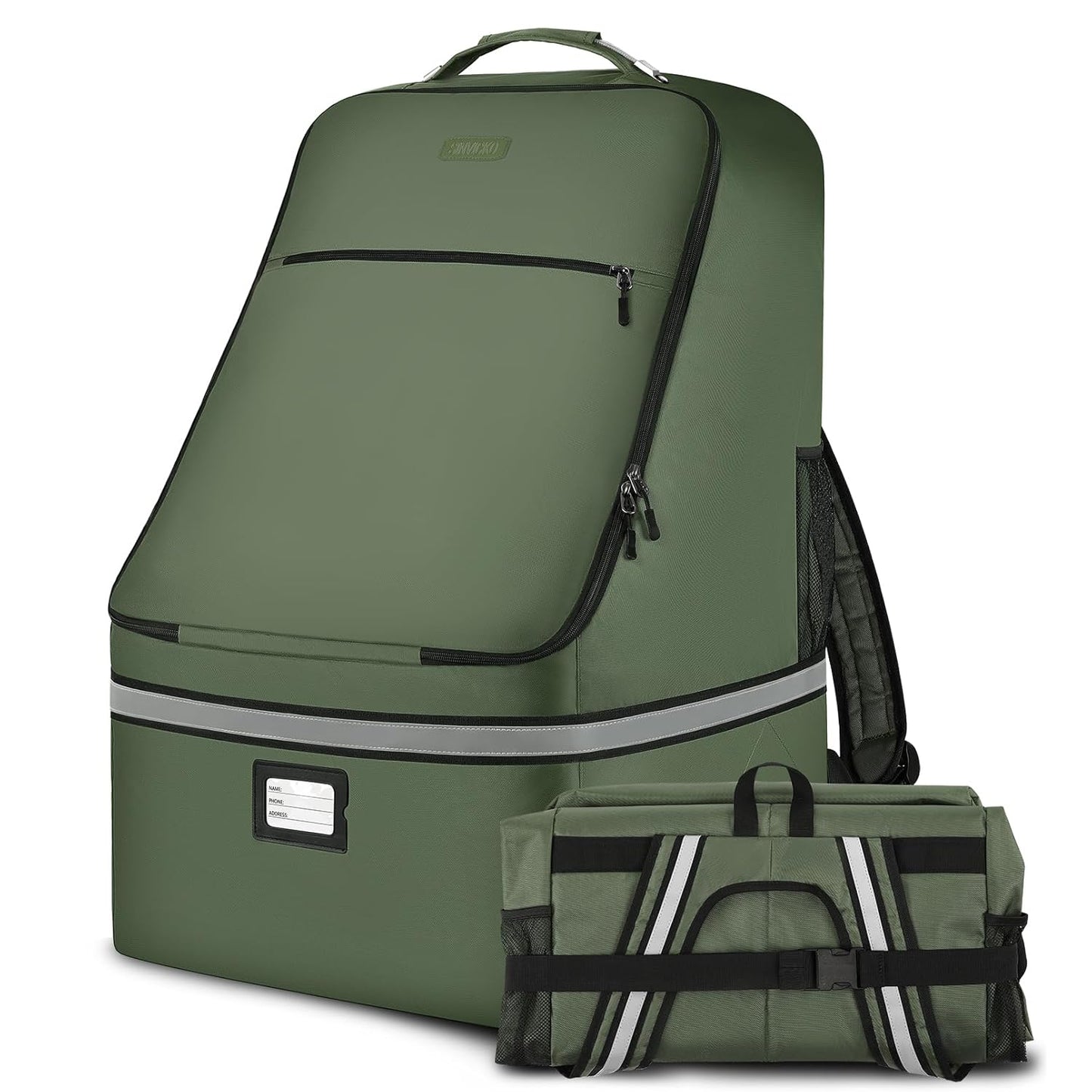 Car Seat Travel Bag,Padded Car Seats Backpack with Steel Cable Handle and Reflective Stripes, Large Durable Carseat Carrier Bag,Airport Gate Check Bag,Infant Seat Travel Bag with Shoulder Strap,Green