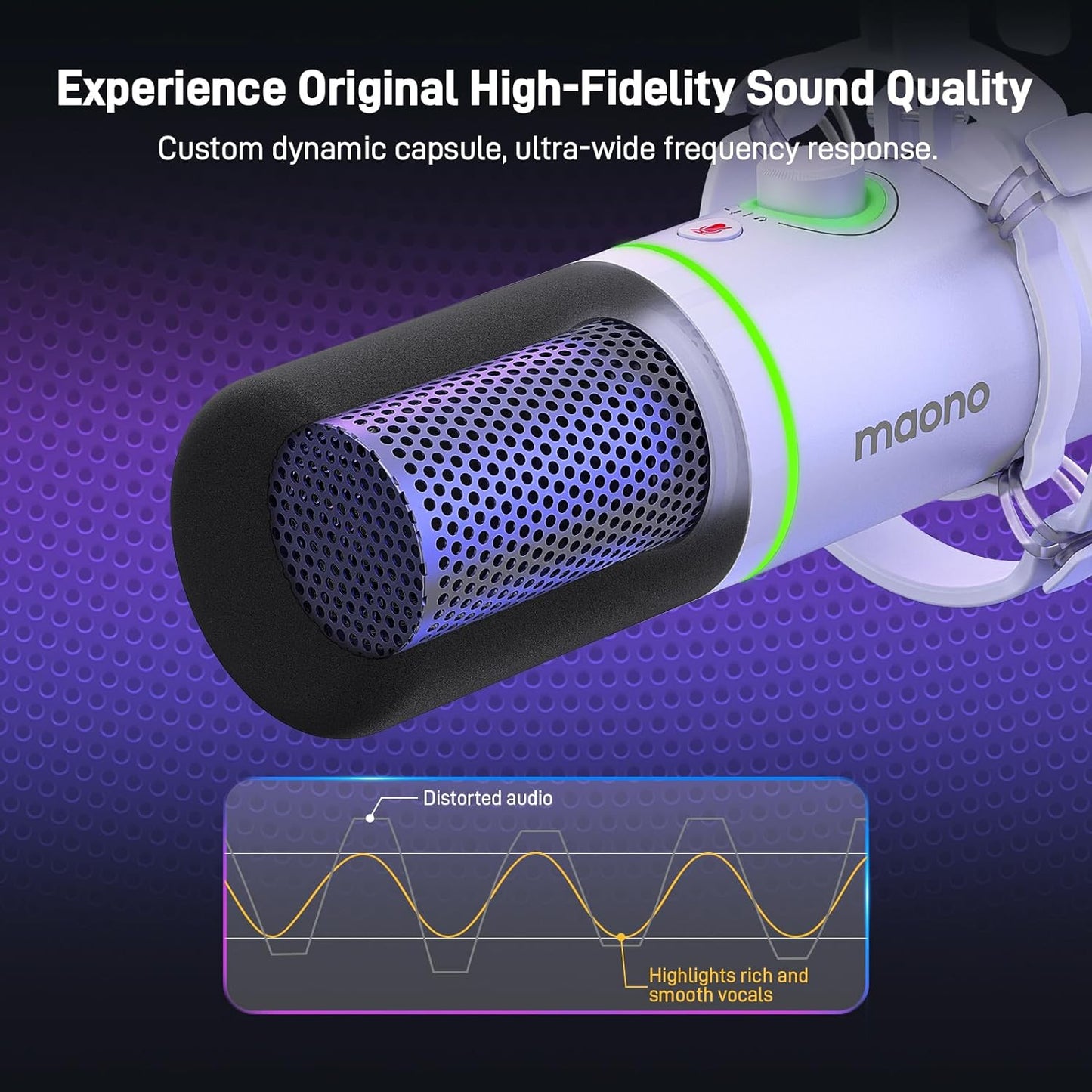 MAONO XLR/USB Dynamic Microphone Kit, RGB Podcast Mic with Software, Mute, Gain Knob, Volume Control, Boom Arm for Streaming, Gaming, Voice-Over, Recording-PD200XS White
