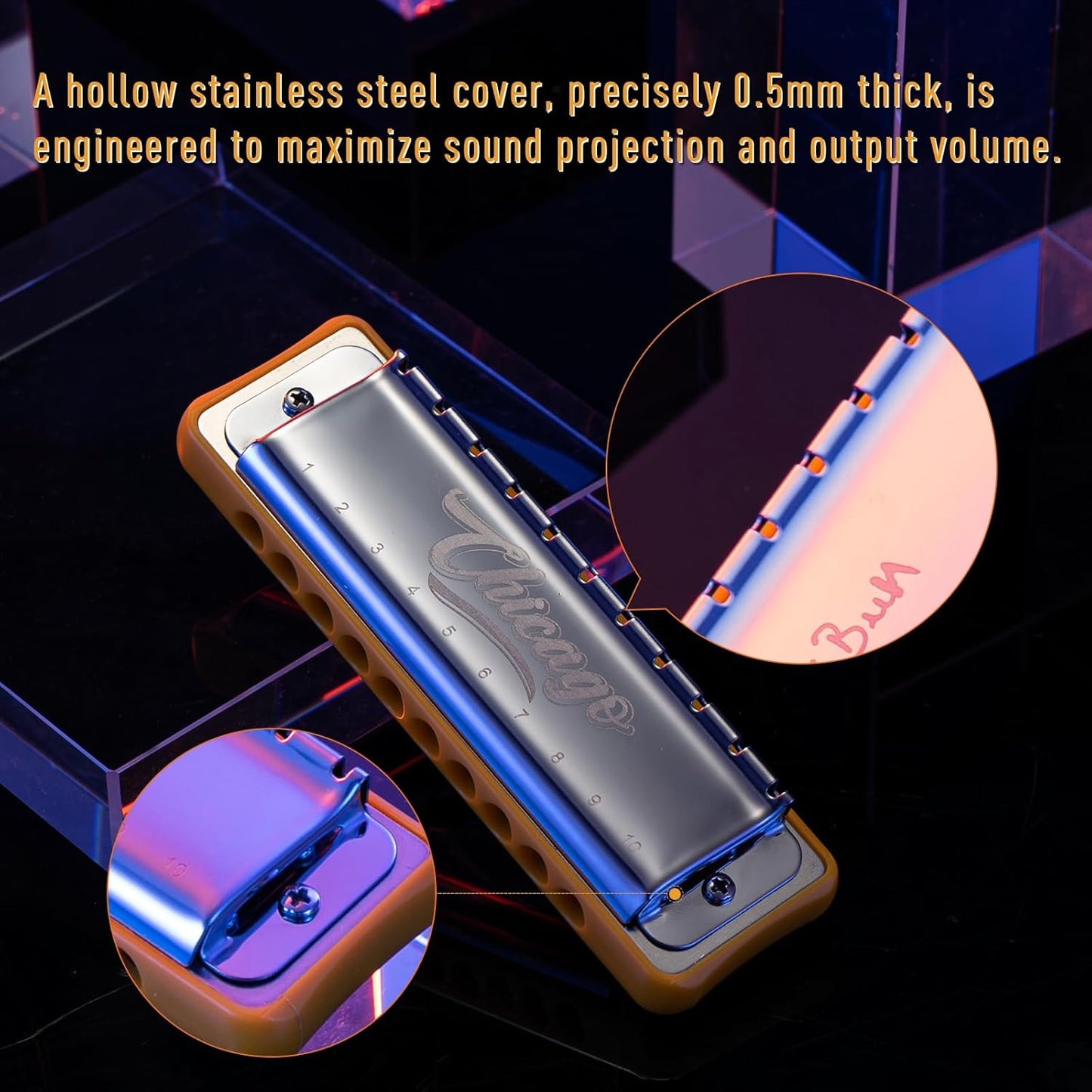 Harmonica JDR Blues Harps Key of A 10 Holes 20 Tones Armonica for Adults Kids Professional Beginners Mini Mouth Organ with Case Chicago