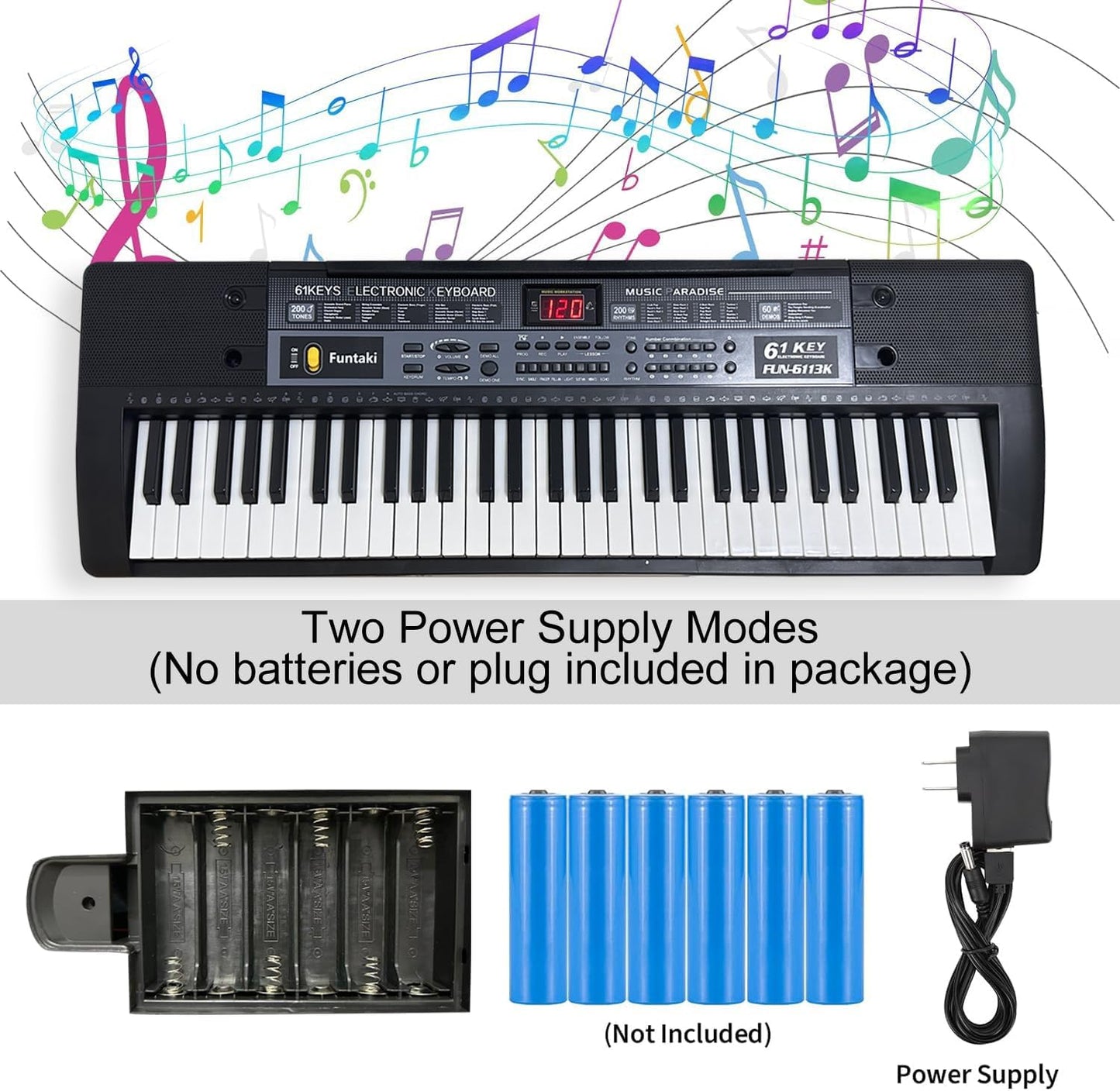 Portable 61 Keys Digital Piano, Electronic Keyboard Piano with Lighted Keys & Sheet Music Stand, Mini Keyboard Piano for Beginners Kids Adults, Digital Keyboards, Black