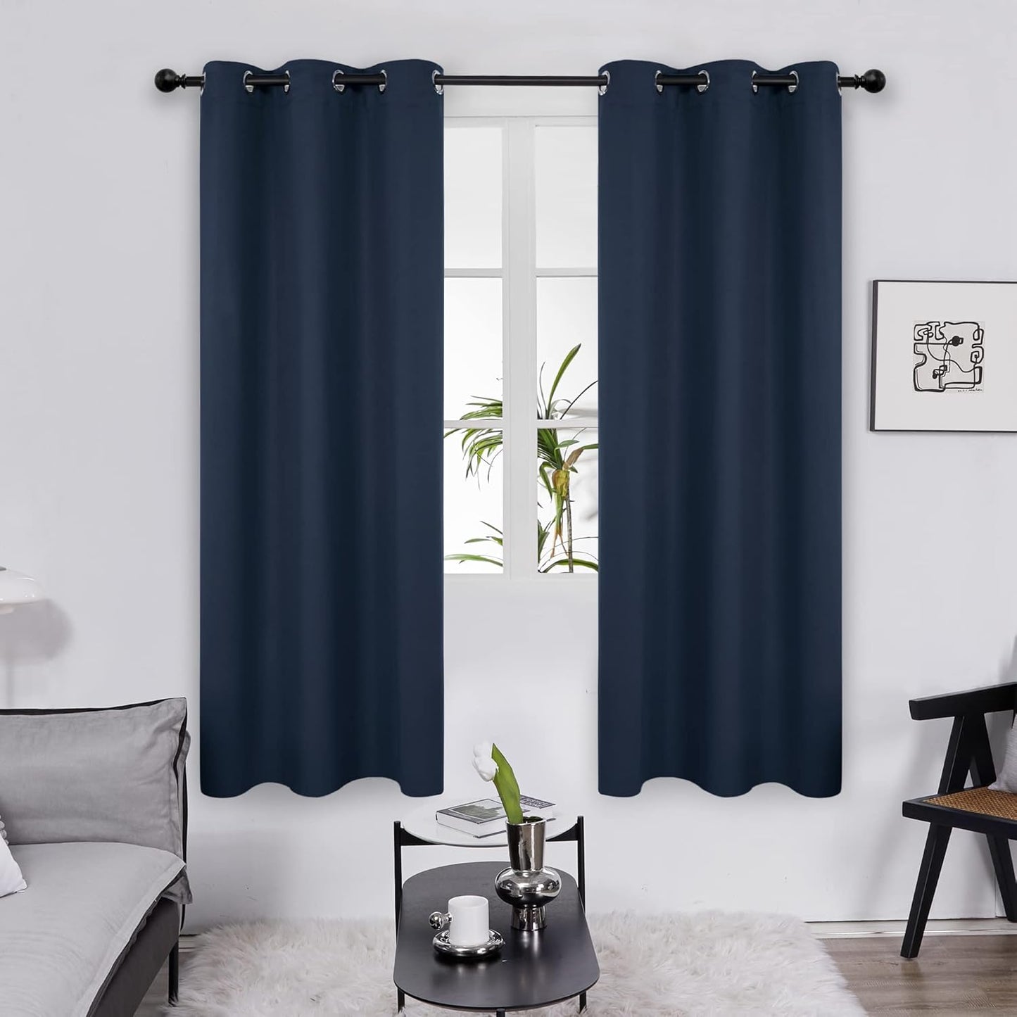 Deconovo Room Darkening Curtains with Grommets Blackout Thermal Insulated Noise Reducing Pair of Shades for Adults Bedroom Kids Baby Girl Boy Nursery Hall, Set of 2, Each Panel 42x95 in, Navy Blue