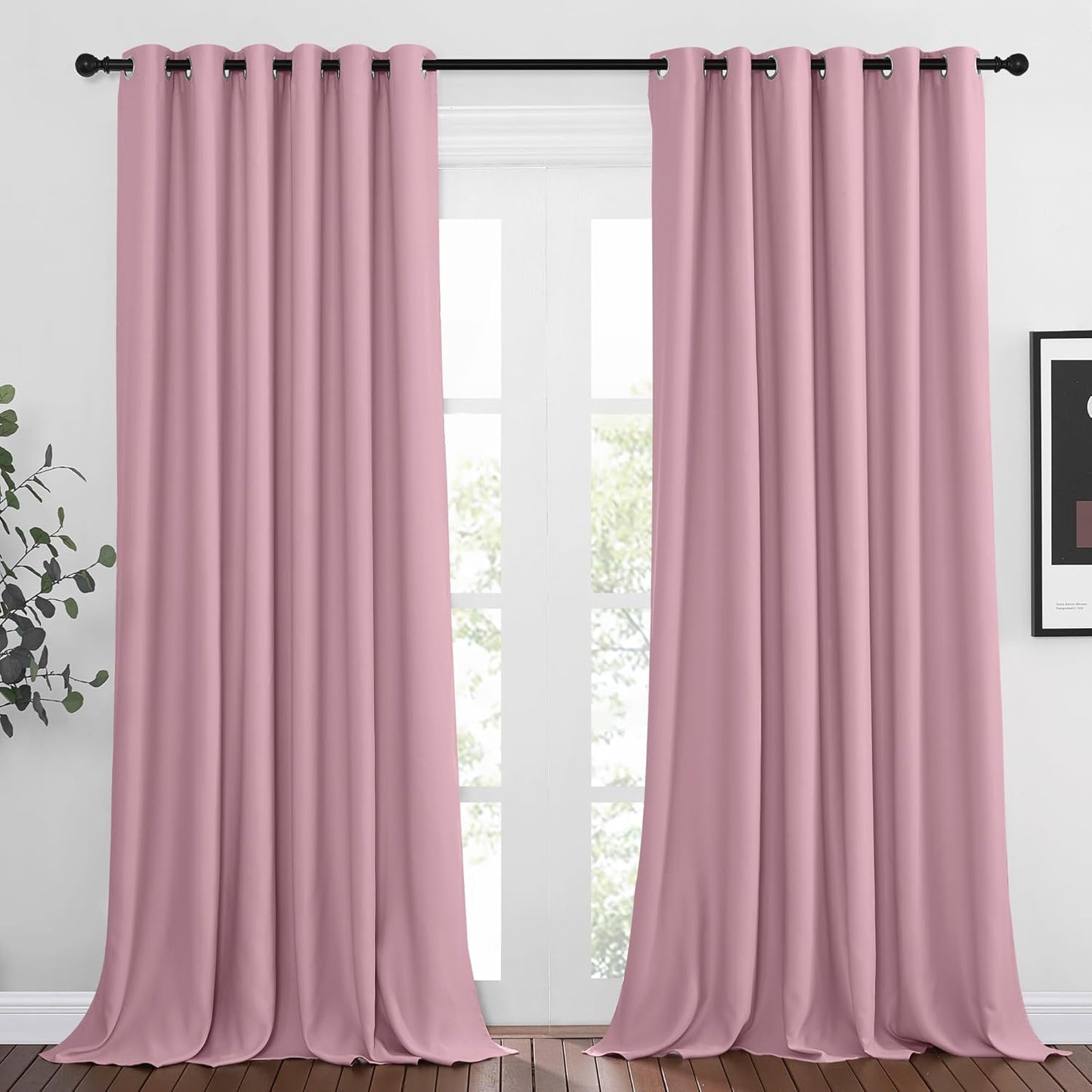 NICETOWN Blackout Draperies Curtain Panels - Window Treatment Thermal Insulated Solid Grommet Blackout Curtains/Panels/Drapes for Bedroom (Crystal Pink, Set of 2, 80 by 95 Inch)