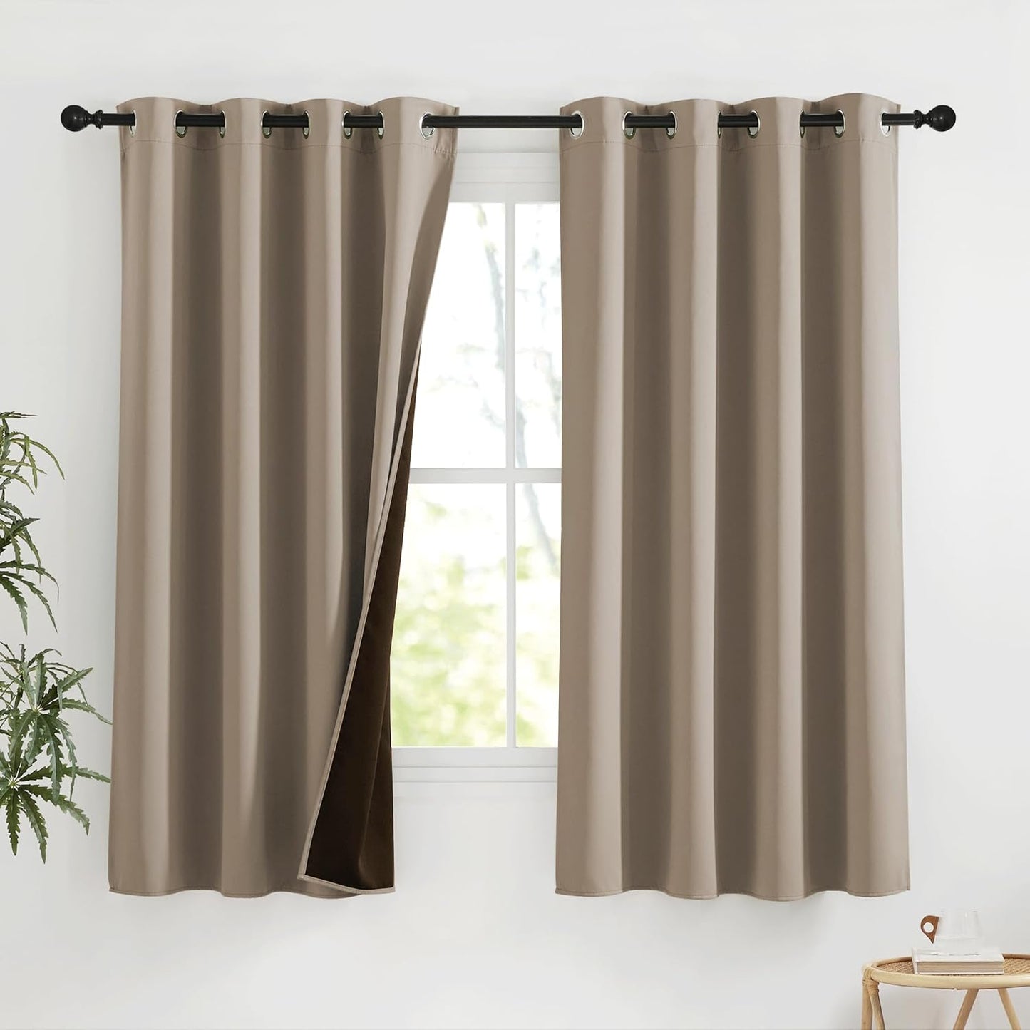 NICETOWN Blackout Curtains for Living Room - Thermal Insulated with Grommet Top Room Darkening Noise Reducing Plylux Curtains for Bedroom Cafe Bar, 2 Panels, Cappuccino, 52 x 63 Inch Long