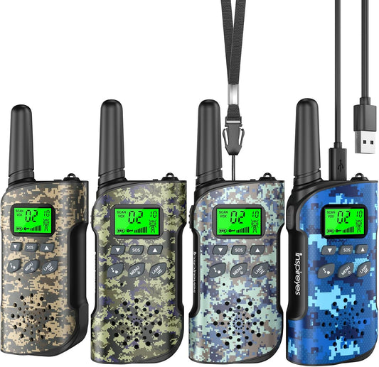 Walkie Talkies for Kids Rechargeable,Toys for Boys and Girls Ages 3-12, 4 Pack Long Range 2-Way Radios, Birthday Gifts,Christmas Stockings, Outdoor Play, Family Games, Hiking Camping Gear