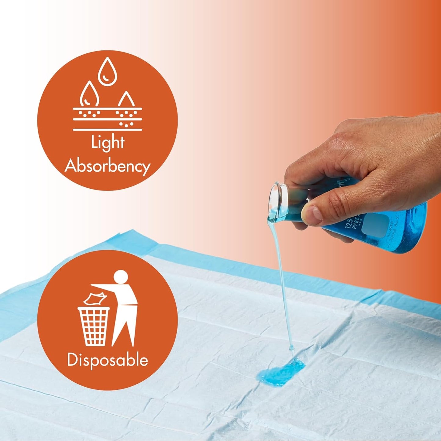 Caring Disposable Underpads, Baby Changing Liner Pads, Light Absorbency, 30 x 30 in, 10-Pack