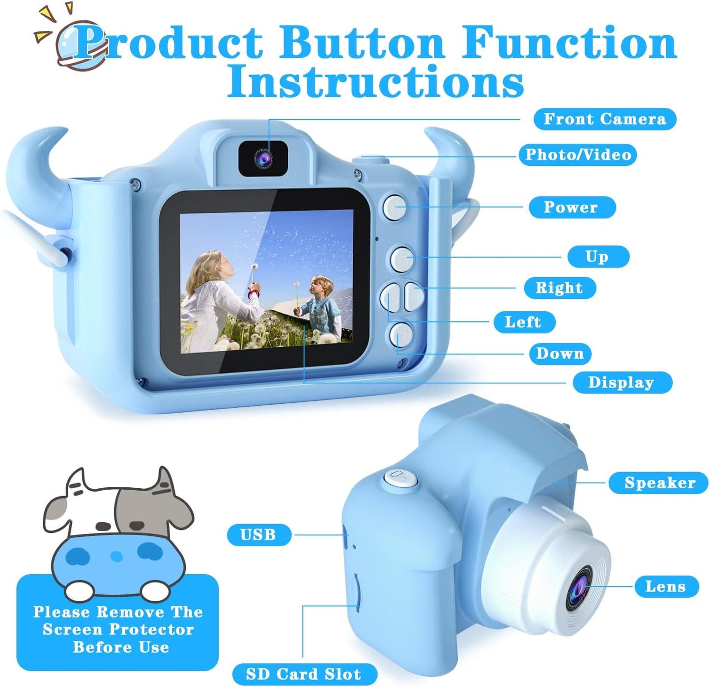 Kids Camera Toys for 3 4 5 6 7 8 9 10 11 12 Years Old Boys/Girls, Kids Digital Camera for Toddler with Video, Birthday Festival for Kids, Selfie Camera for Child, 32GB TF Card