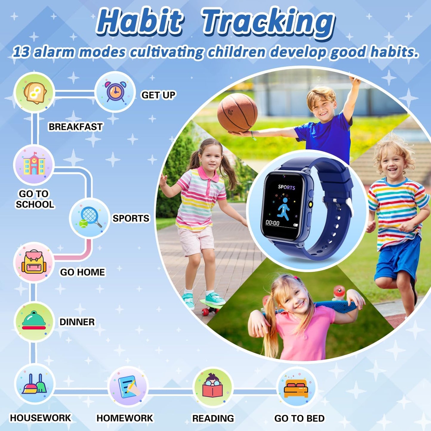 Upgrade Kids Smart Watch for Kids with 32 Puzzle Games HD Camera Video MP3 Player Audio Book Pedometer Flashlight 12/24 hr Kids Watches Gift for 4-12 Year Old Boys Toys for Kids