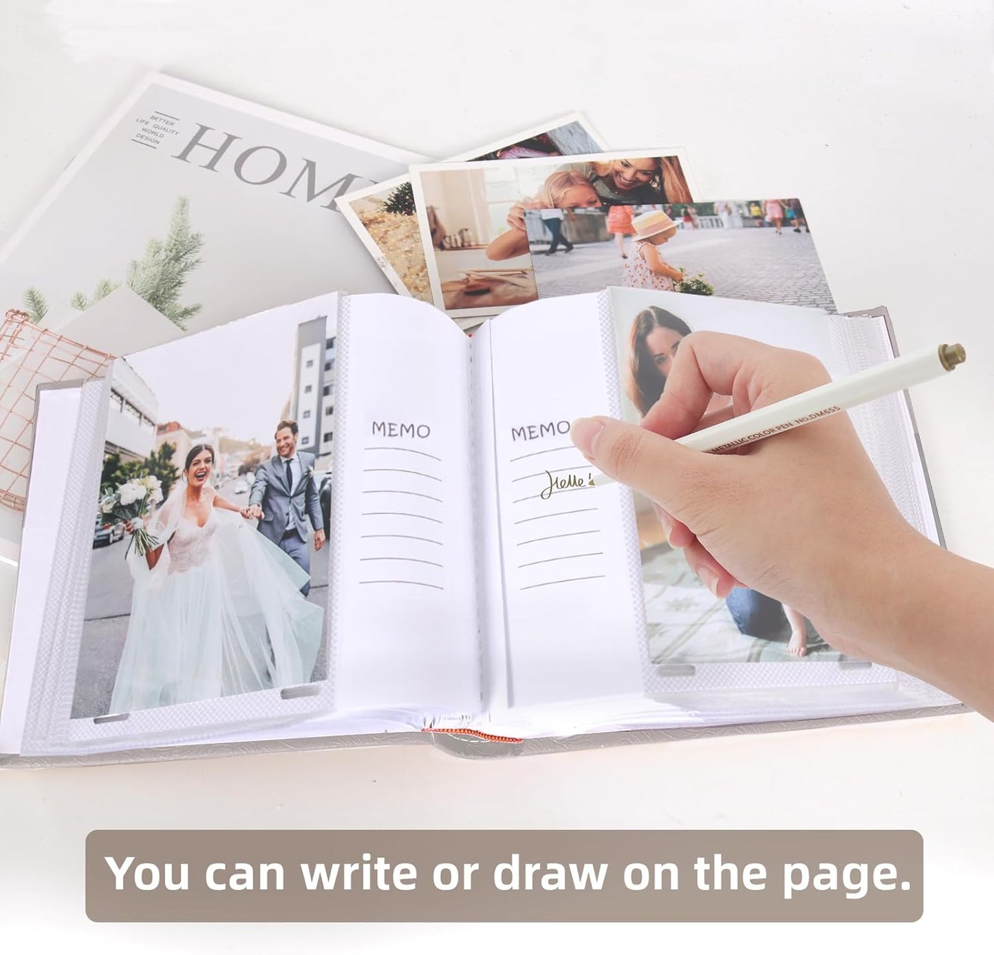 RECUTMS Photo Album 4x6 with Writing Space 100 Photos Photo Book, Leather Cover Picture Album with Memo Areas for Wedding Anniversary Family Baby Couple Valentines Graduation Travel (Grey)