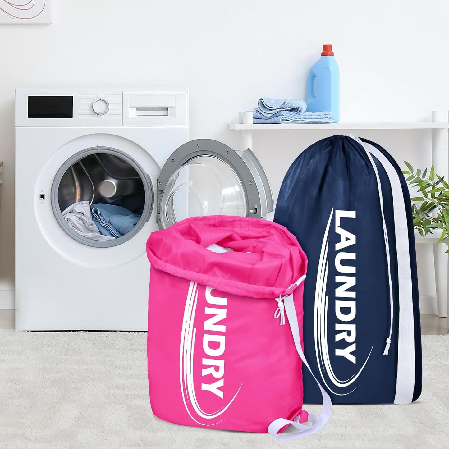 Sylfairy 2 Pack XL Laundry Bag with Strap,Heavy Duty Travel Laundry Bag,Rip-Stop Dirty Clothes Shoulder Bag with Drawstring,Easy Fit a Laundry Hamper or Basket Travel Essentials