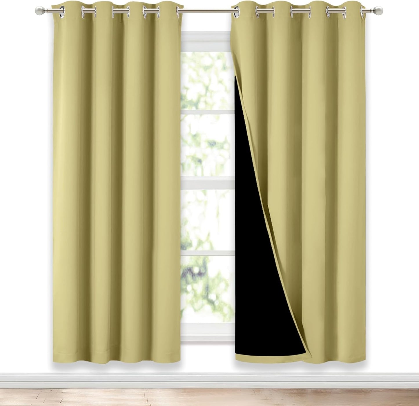NICETOWN Paler Yellow Full Shade Curtain Panels, Pair of Energy Smart & Noise Blocking Out Blackout Drapes for Dining Room Window, Thermal Insulated Guest Room Lined Window Dressing, 52 x 72 inch
