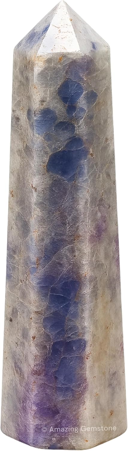 Amazing Gemstone Hackmanite Fluorescent Sodalite Crystal Towers - Natural Healing Crystal Point Obelisk for Reiki Healing and Crystal Grid (3 Inch)