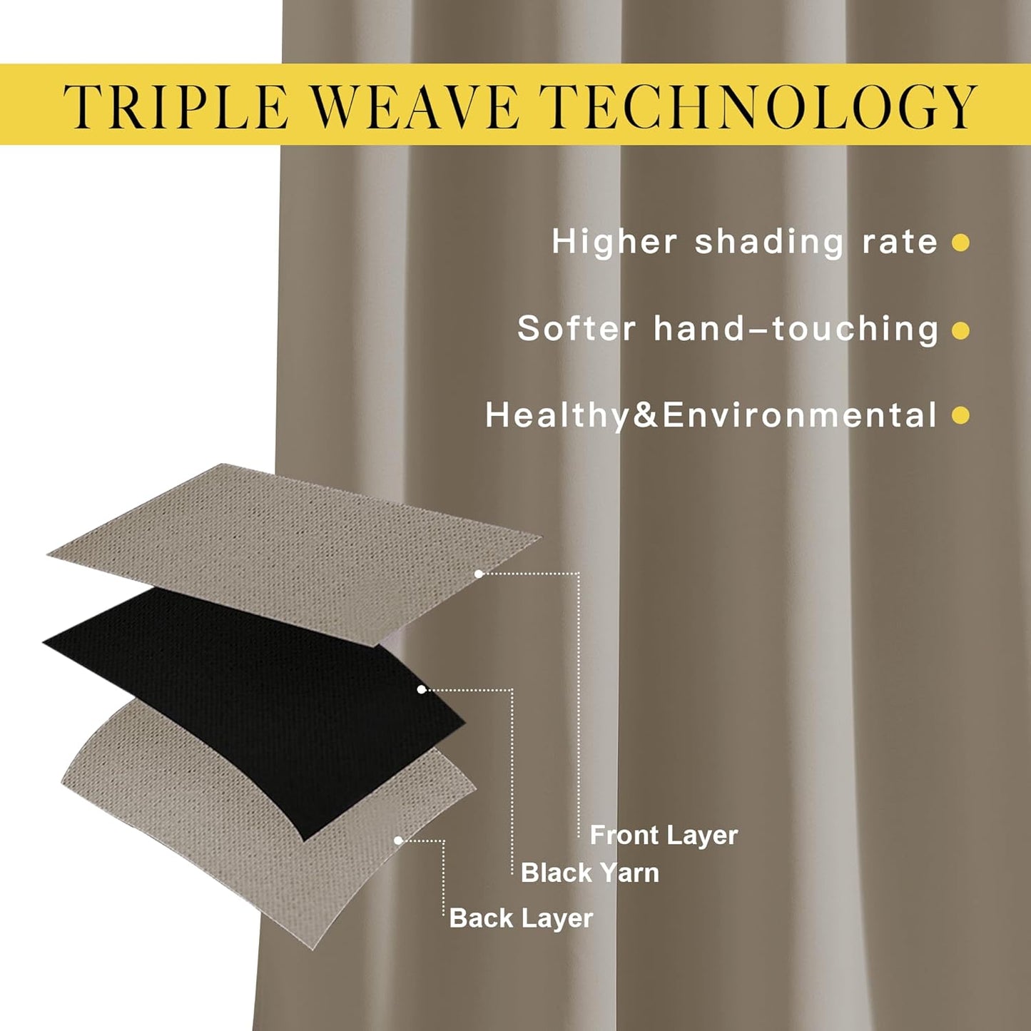 NICETOWN Room Darkening Curtain Panels - (52 inches Wide, Taupe, 2 Pieces) Nursery & Infant Care Drapes, Extra Long 108 inches Length Curtains for Patio Door/Dining Room