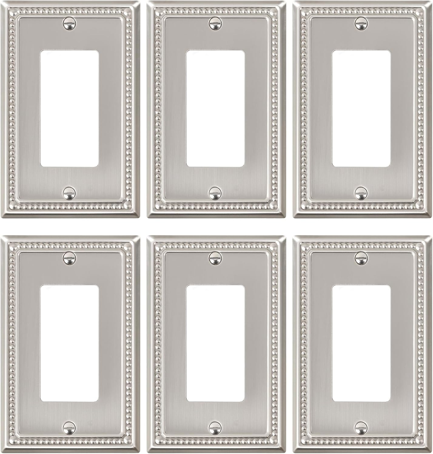 6-Pack Decorator Outlet Cover Plate, Decorative Switch Plates and Outlet Covers, Brushed Nickel Metal Wall Plates for Electrical Outlets, Receptacle, GFCI Outlet, Dimmer Switch