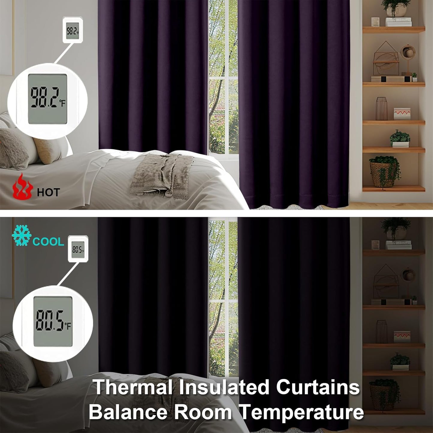 Simplebrand Ava BlackBerry Blackout Curtains for Bedroom 63 Inch Length 2 Panels Set, Nursery Thermal Insulated Energy Saving Rod Pocket Window Treatment Curtains Blackout Drapes, W40 x L63 Inch