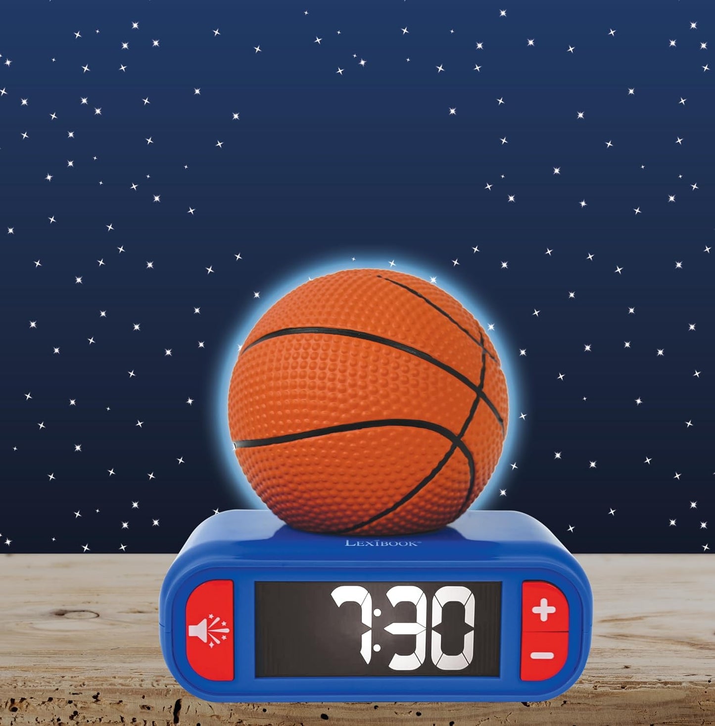 LEXiBOOK - Basketball - Basketball Nightlight Alarm Clock, Sounds and Melodies, LCD Backlit Screen, Luminous, Snooze, Blue/Orange, RL800BA