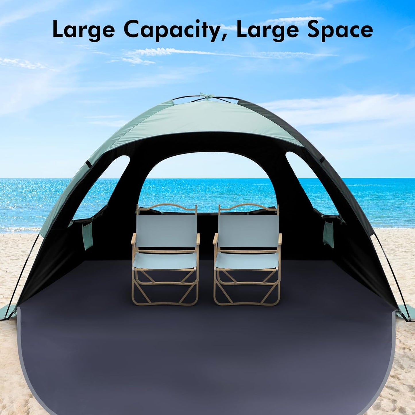 WhiteFang Beach Tent Anti-UV Portable Sun Shade Shelter for 3/4/6/8 Person, Extendable Floor with 3 Ventilating Mesh Windows Plus Carrying Bag, Stakes and Guy Lines