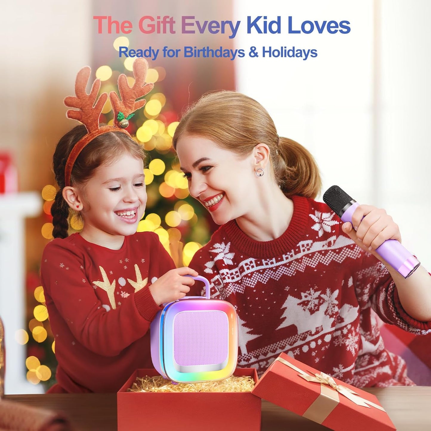 Kinglucky Karaoke Machine for Kids Girls Ages 3-12 with 2 Light-Up Microphones, Bigger Size Yet Portable Bluetooth Speaker with Voice Effects for Birthday, Family Fun & Party (Purple)