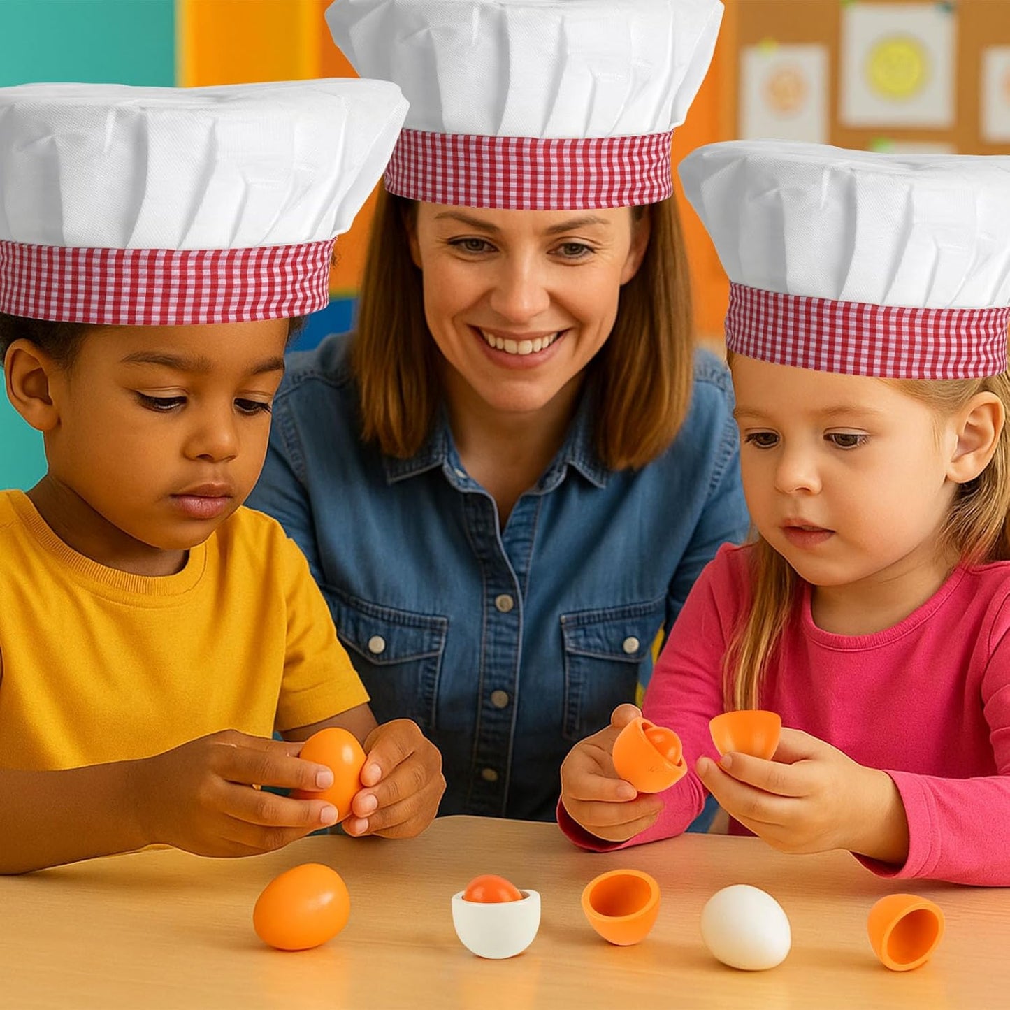 HANSGO Play Food Sets for Kids Kitchen, 6PCS Wooden Toy Food Pretend Play Egg Games for Children Cooking DIY Early Development Learning Skills