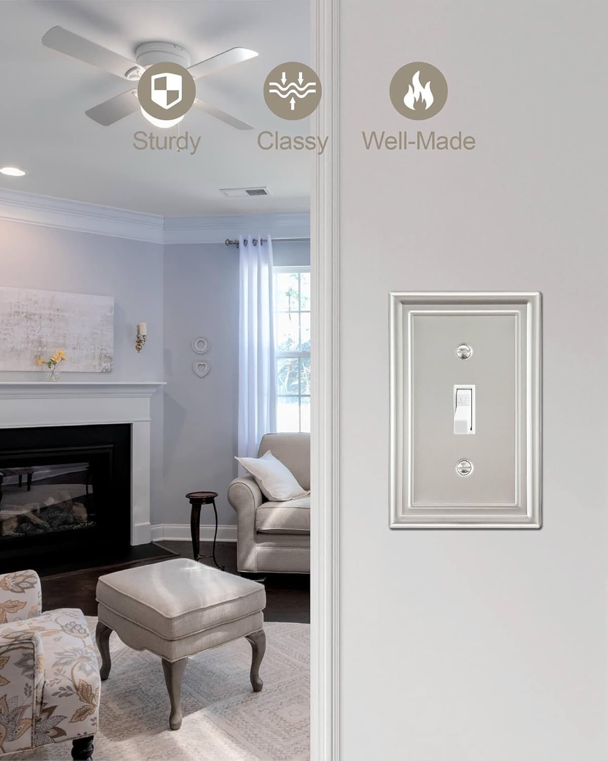 4-Pack Single Toggle Wall Plate, Metal Light Switch Cover, Satin Nickel Switch Plate Cover, Midsize, A035 Series