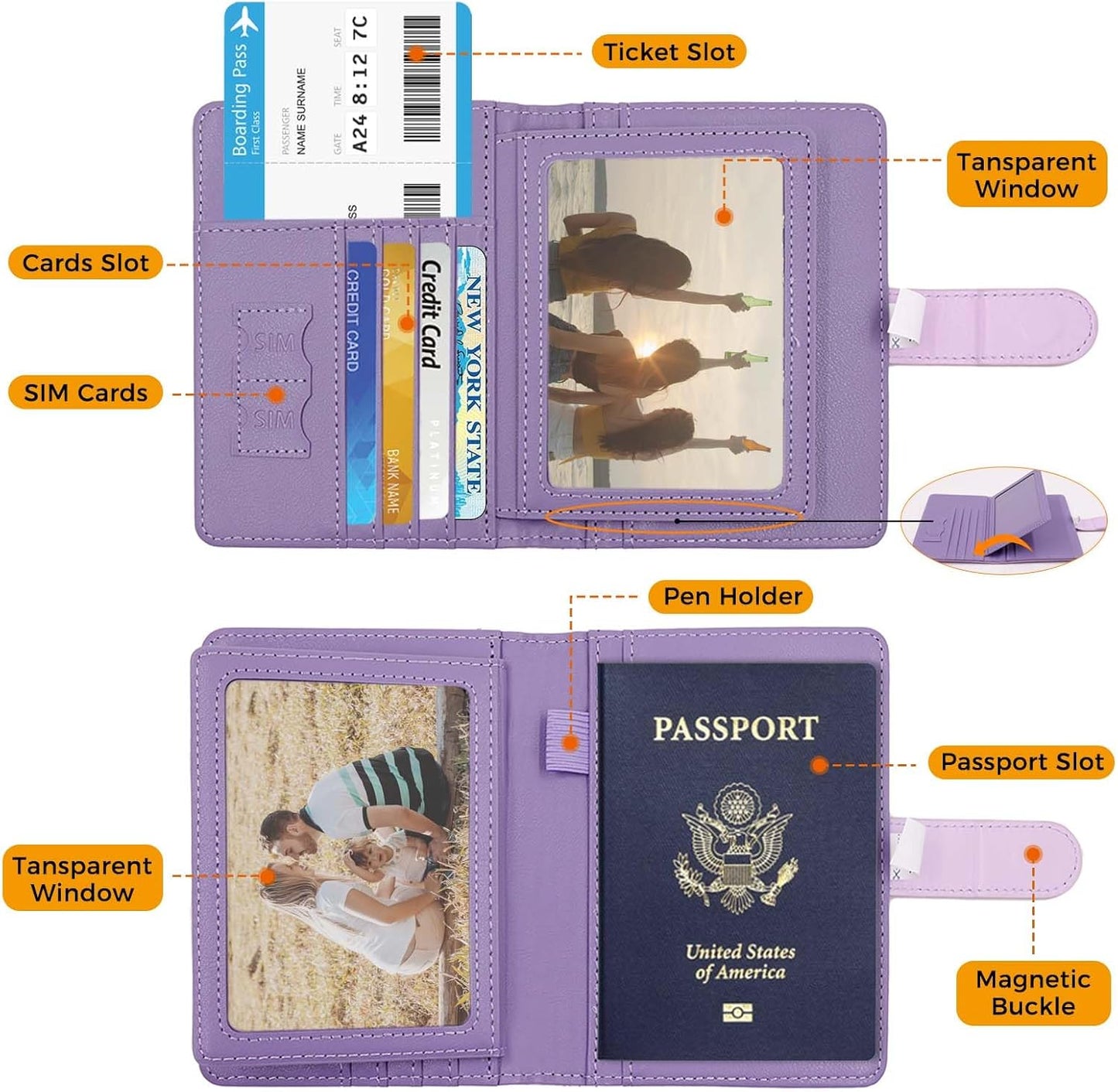 Melsbrinna Rfid Passport Holder for Travel women/Men, Cute Passport Wallet Rfid Blocking Card Slots, Rfid Passport Cover/CaseTravel Wallet, Passport Book Holder (1, LG PURPLE)