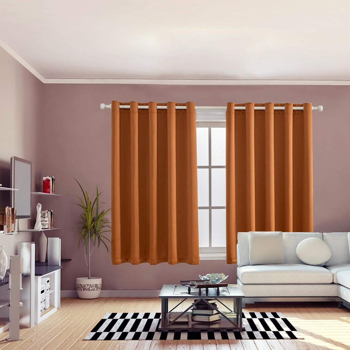 Anytime 100% Blackout Curtain Set, Thermal Insulated & Energy Efficiency Window Draperies for Guest Room, Full Shading Panels for Shift Worker and Light Sleepers（Orange, 2 Panels, 70W x 63L）