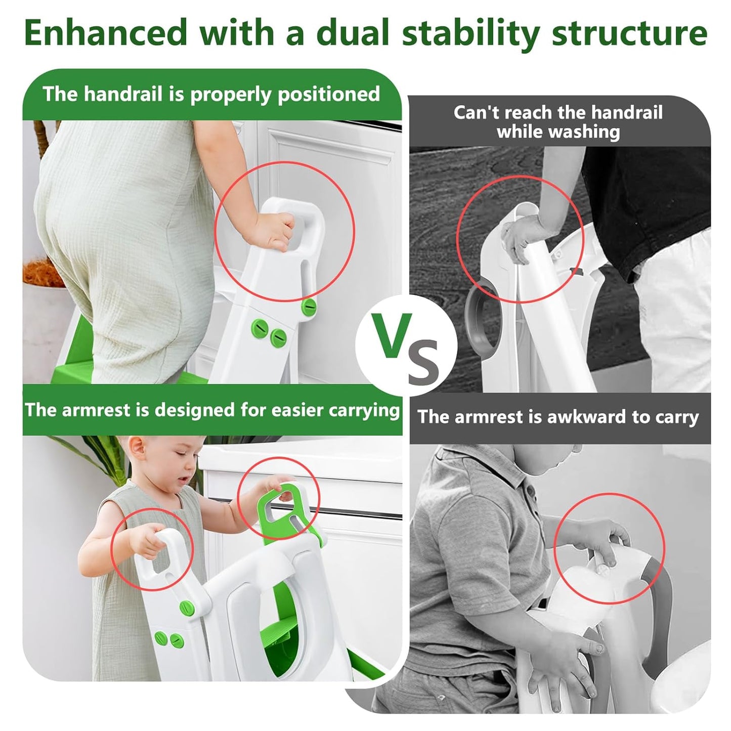 Potty Training Seat, Upgrade Foldable Step Stool, Climbable and Easy to Carry Handles, Adjustable for Different Toilet Heights, Attachment with Stable Structure for Boys and Girls