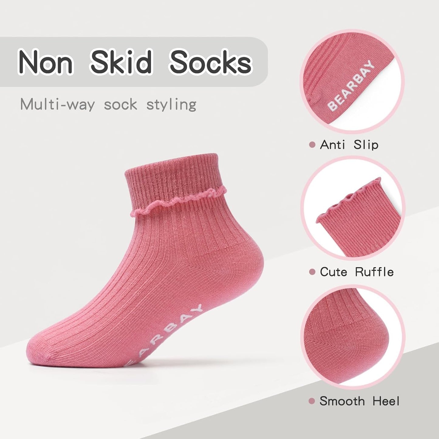 Baby Non Slip Ankle Socks with Grippers for 0 Months-7 Years Old Walking Socks