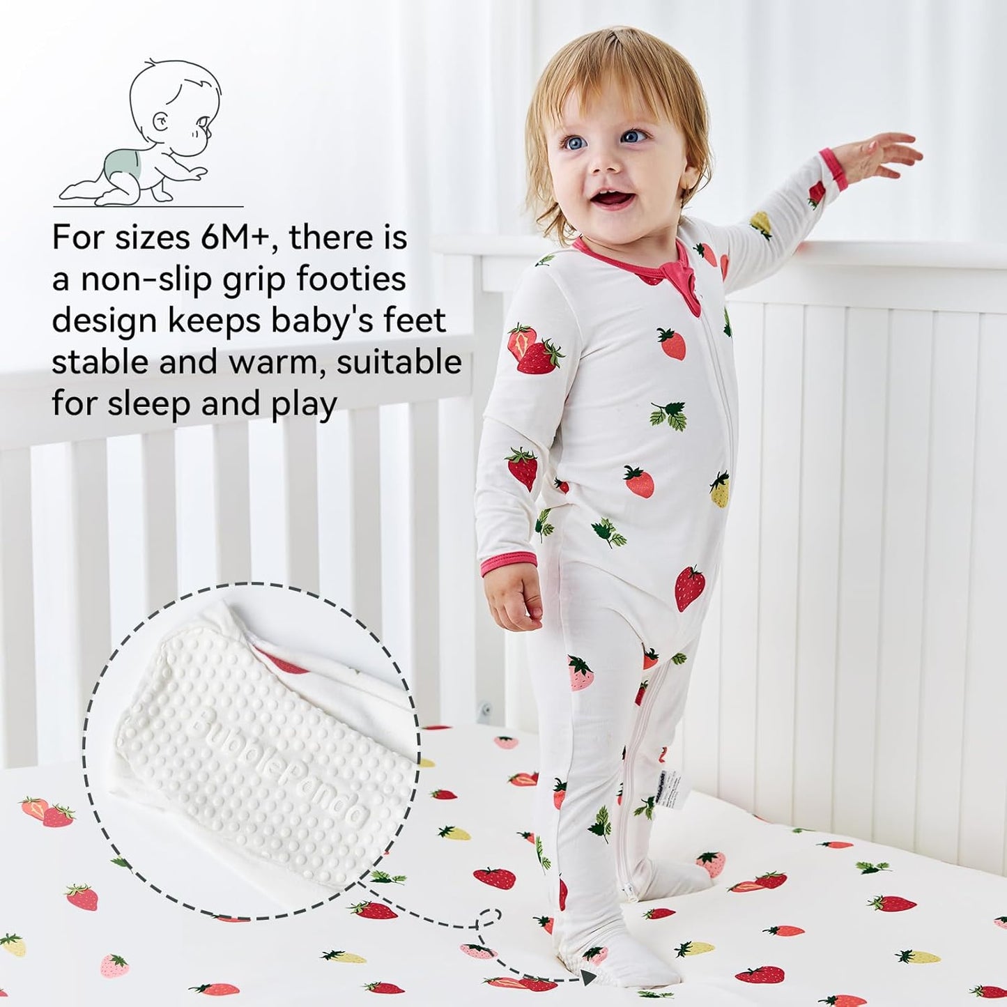 BubblePanda Rayon Made From Bamboo Baby Pajamas Baby Clothes for Boys Girls Unisex Zip-Front Non-Slip Onesie Sleeper