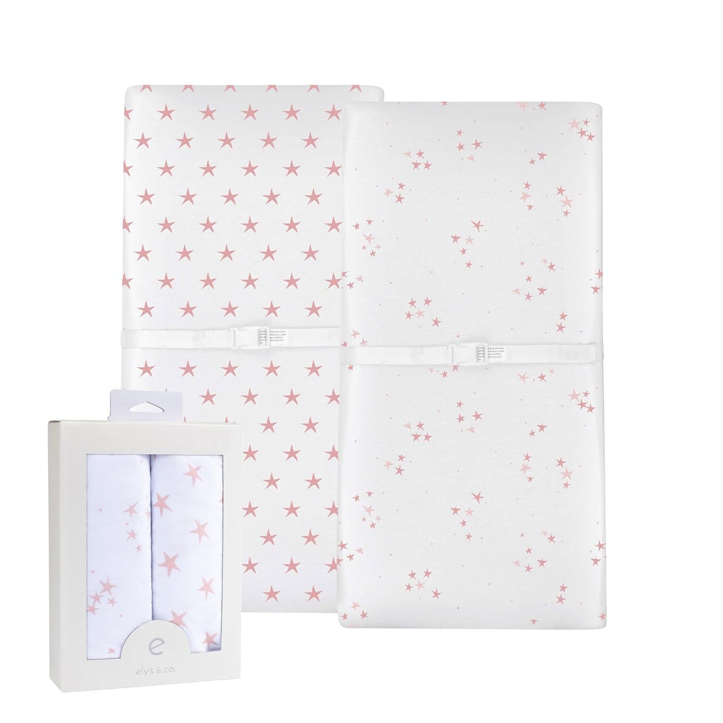 Changing Pad Cover - Cradle Sheet 100% Jersey Cotton 2 Pack for Baby Girl-Dusty Rose and Mauve Pink Stars