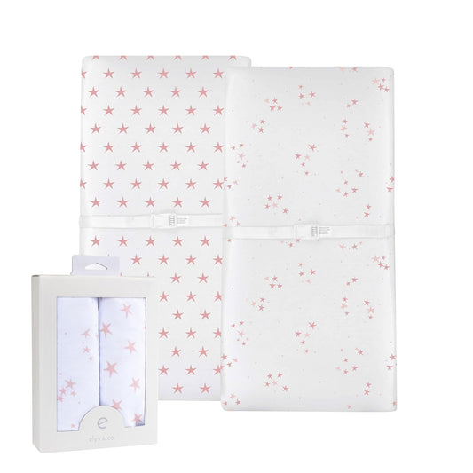 Changing Pad Cover - Cradle Sheet 100% Jersey Cotton 2 Pack for Baby Girl-Dusty Rose and Mauve Pink Stars