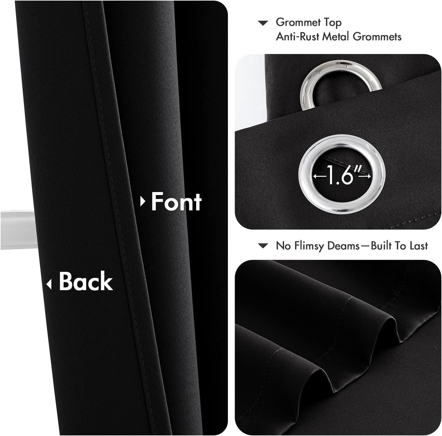 MIULEE Short Curtains for Windows - Black Blackout Half Window Curtains Thermal Insulated Drapes for Kitchen Bedroom Bathroom Grommet Small Basement Tiers Halloween Decor W40 x L36 Inch 2 Panels