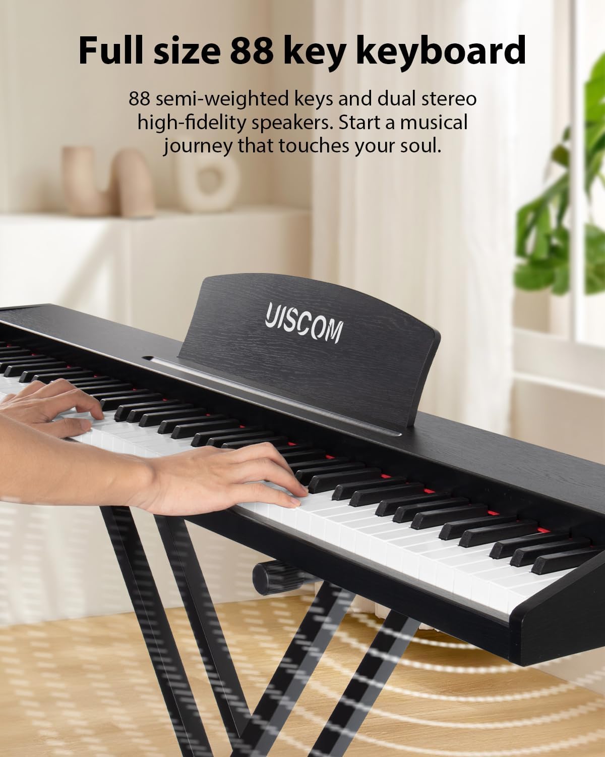 88 Key Digital Piano Keyboard for Beginners - Full Size Semi Weighted Wooden Electric Piano Set with Stand, Triple Pedal, Headphone,Carry Bag - Supports USB-MIDI Connecting (Wood Grain Black)