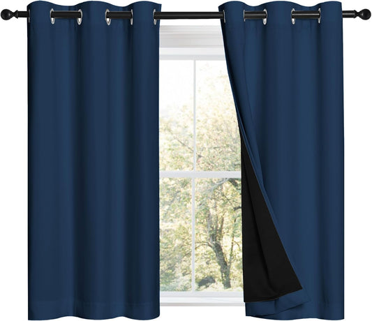 NICETOWN Moroccan Blue 100% Blackout Curtains 45 inches Long, Thermal Insulated Full Blackout 2-Layer Lined Curtains, Energy Efficiency Window Draperies for Dining Room (2 Panels, 42-inch W)